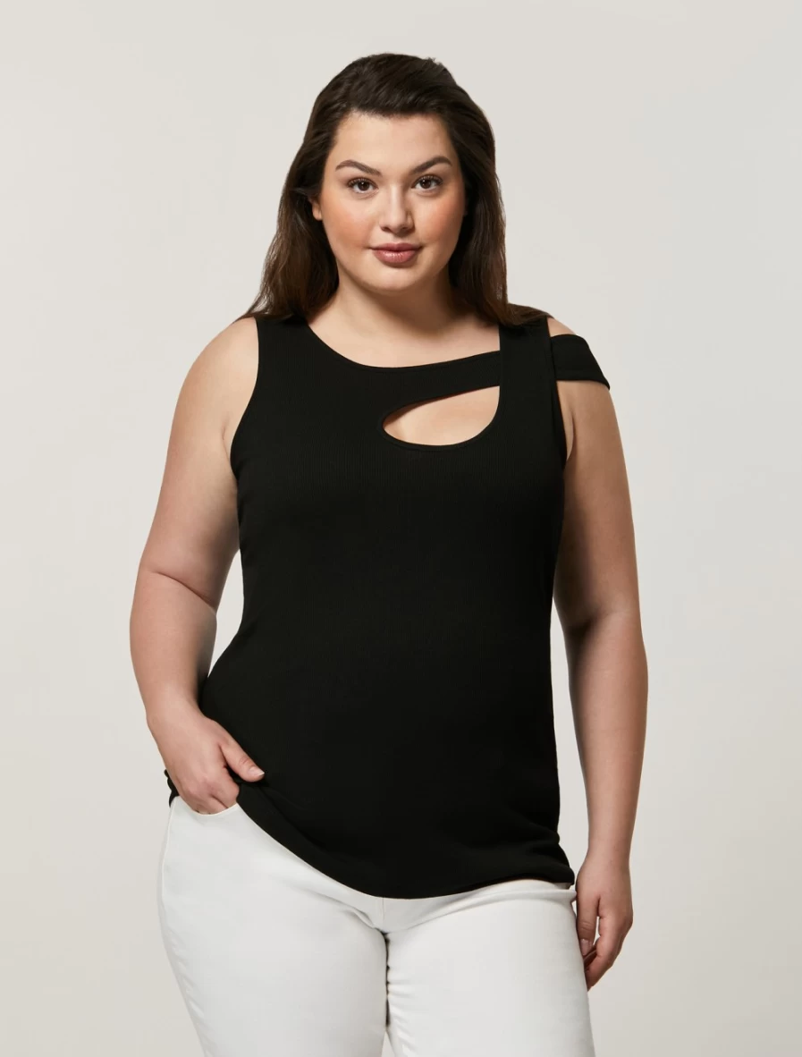 Marina Rinaldi Women's Black Crepe Jersey Top - Elegant Long Sleeve Blouse for Women