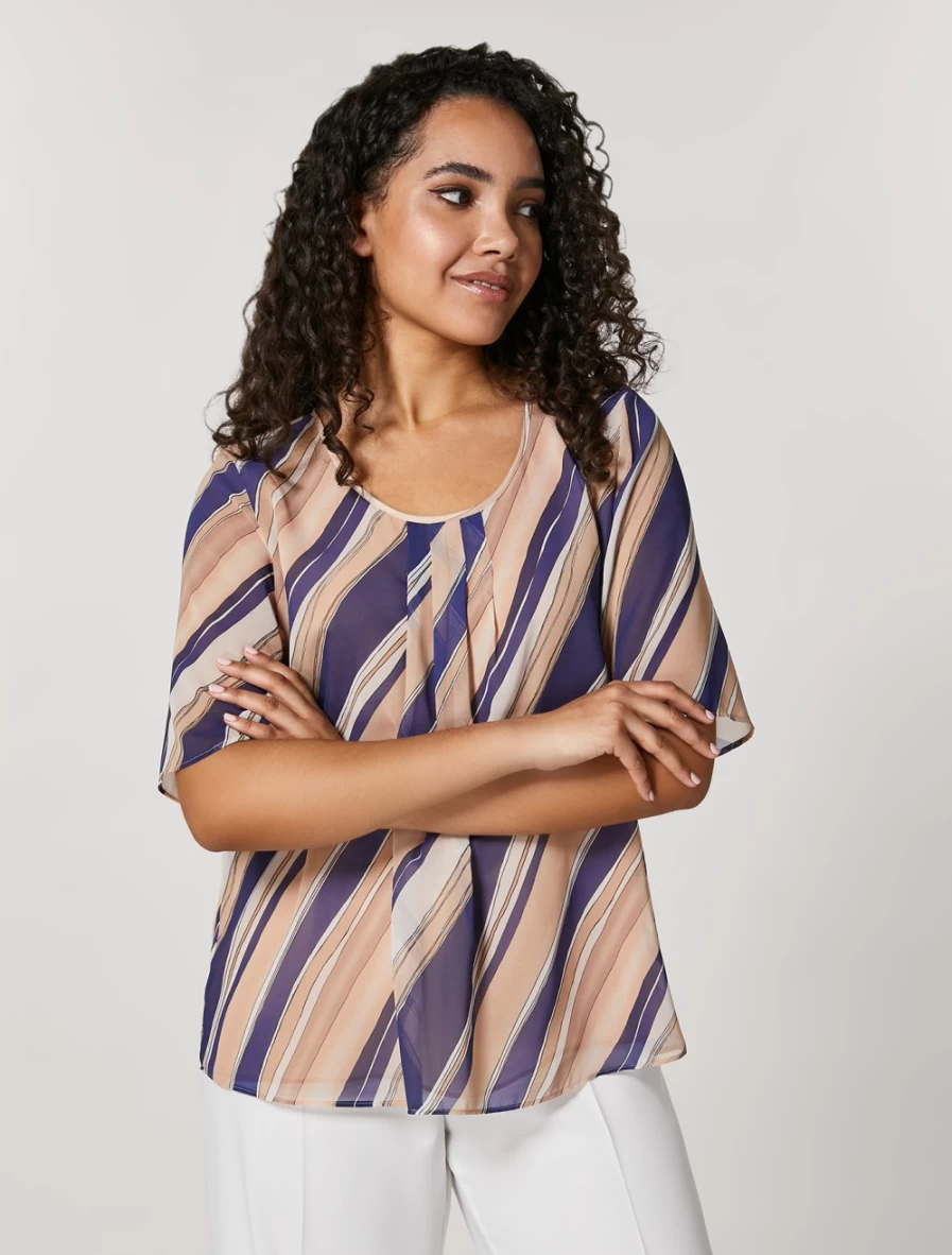 "Marina Rinaldi Women's Beige Printed Georgette Top"
