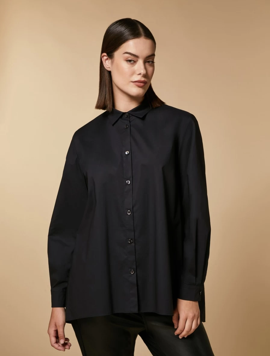 Marina Rinaldi Women's Black Long Cotton Poplin Shirt