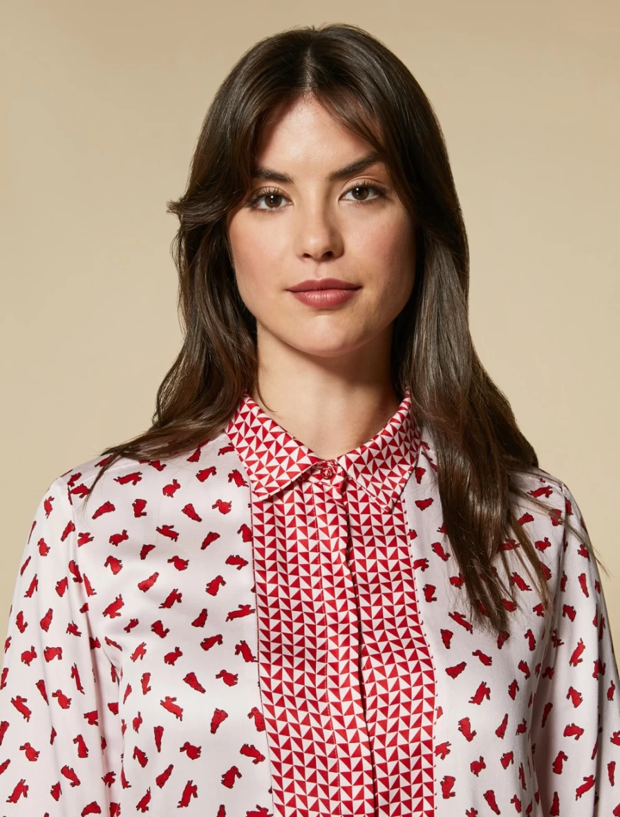 "Marina Rinaldi Women's Lilac Printed Satin Shirt"