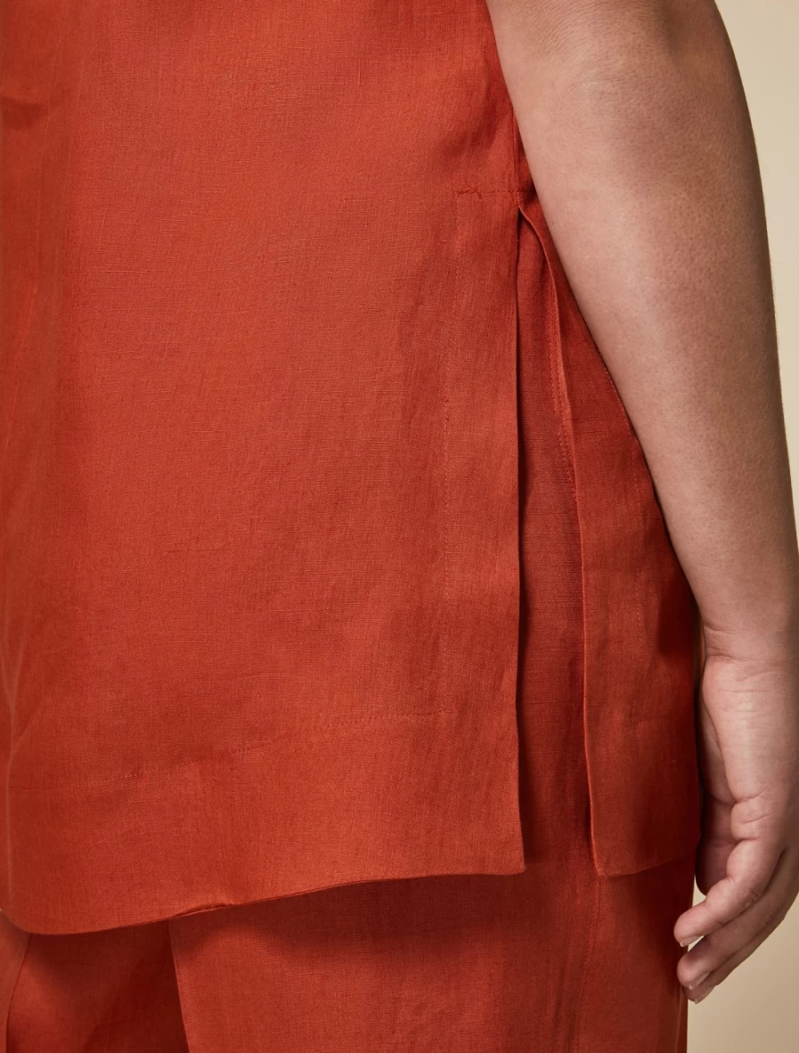"Marina Rinaldi Women's Rust Lightweight Linen Top – Breathable & Comfortable Blouse"