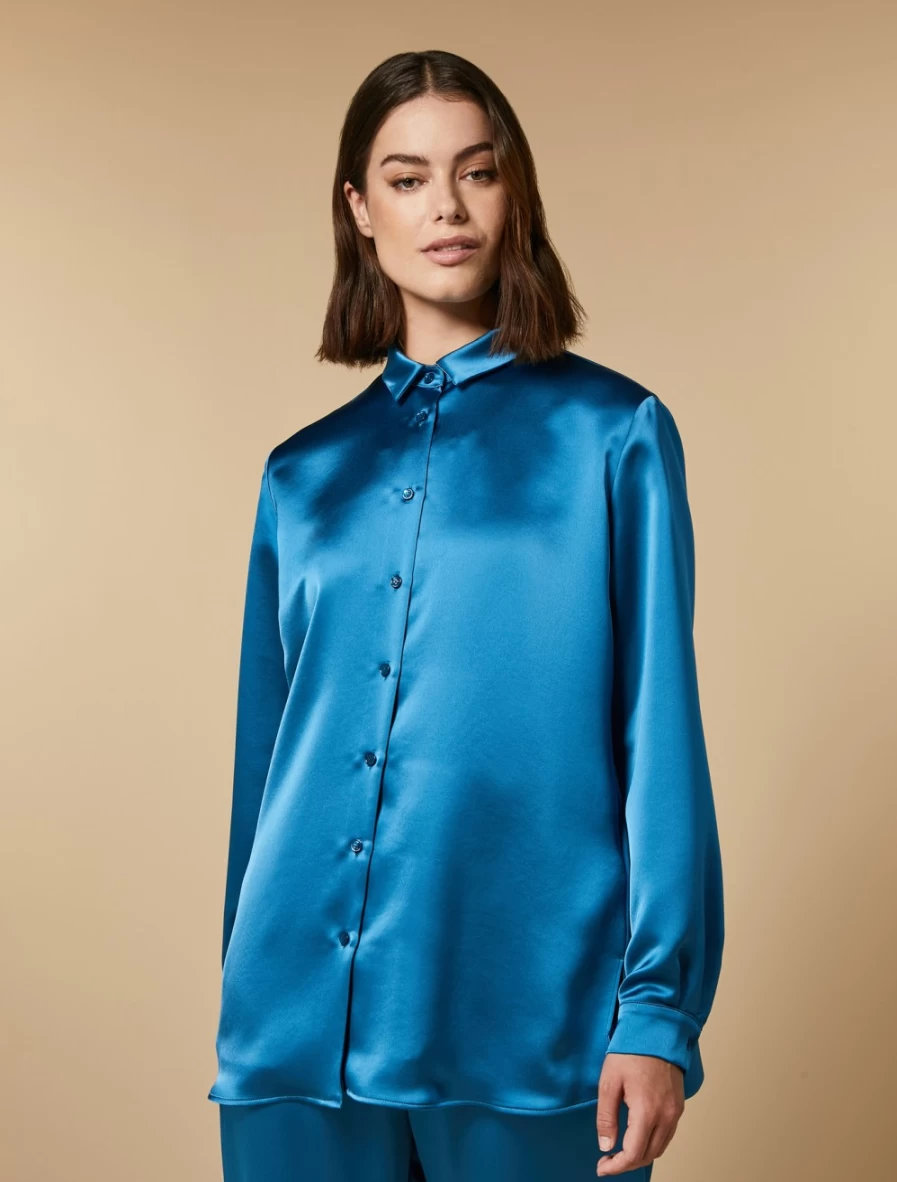 "Marina Rinaldi Women's Turquoise Satin Shirt – Elegant Blouse for Women"