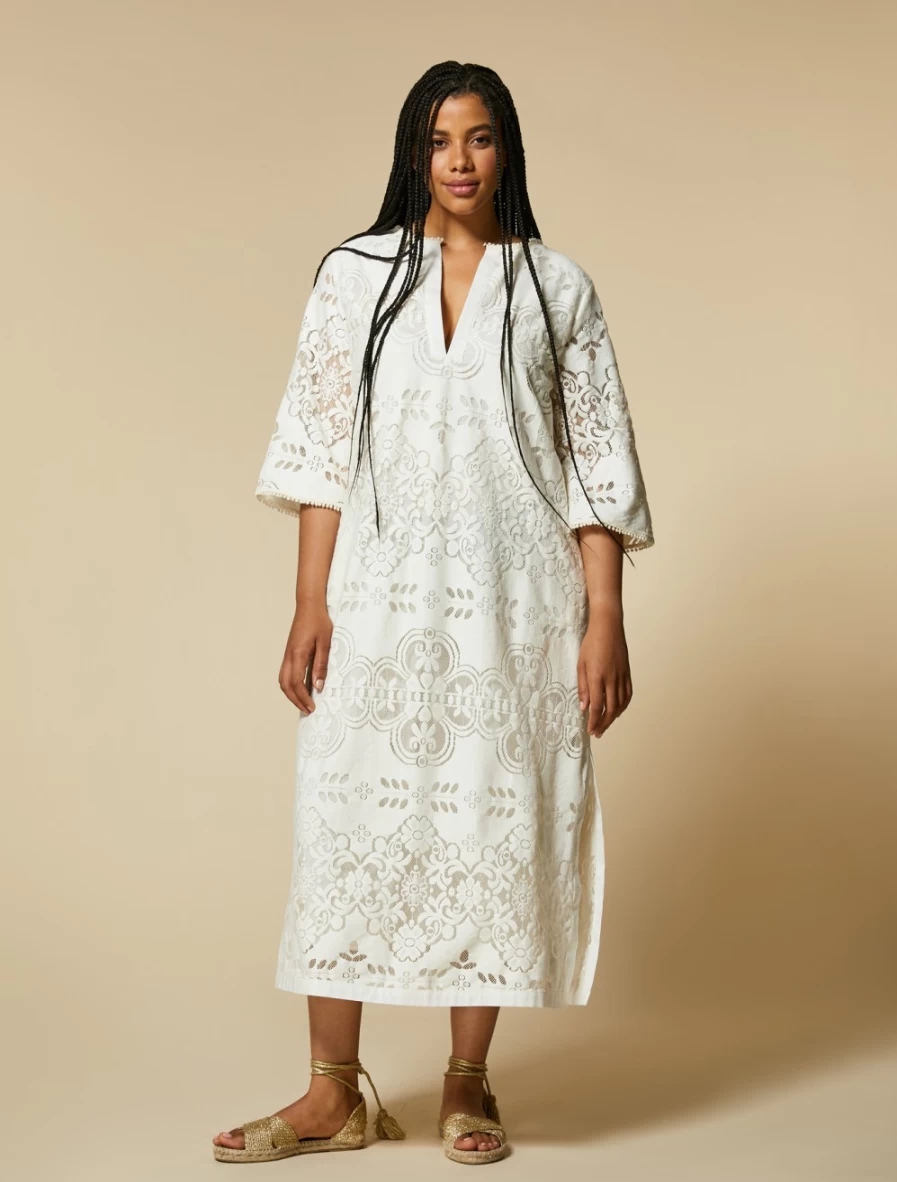 Marina Rinaldi Women's Elegant White Long Lace Dress for Wedding & Special Occasions