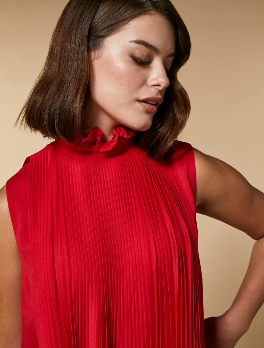 Marina Rinaldi Women's Red Pleated Crepe Dress - Elegant Flowy Midi Dress for Women