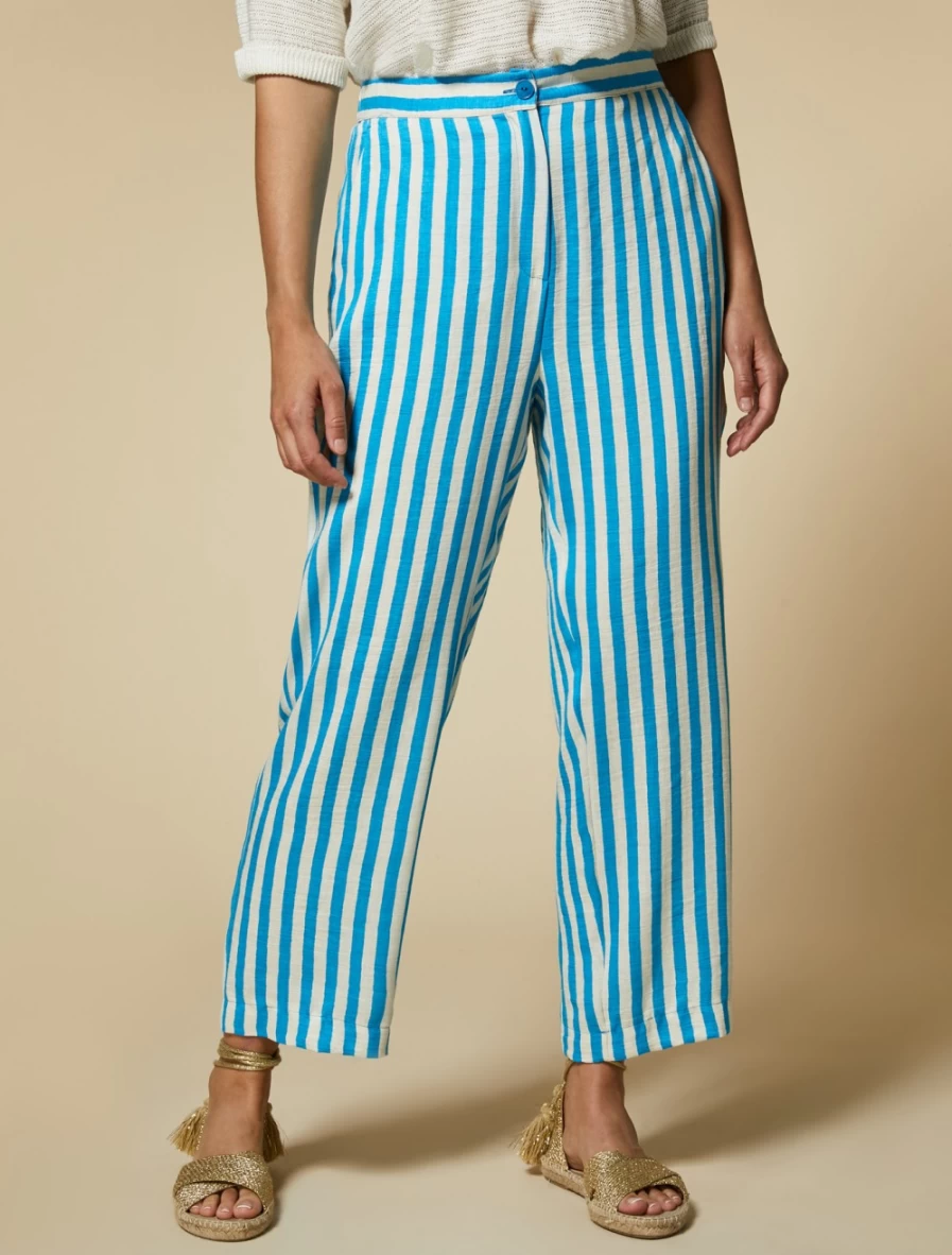 Marina Rinaldi Women's White Yarn-Dyed Linen-Blend Trousers