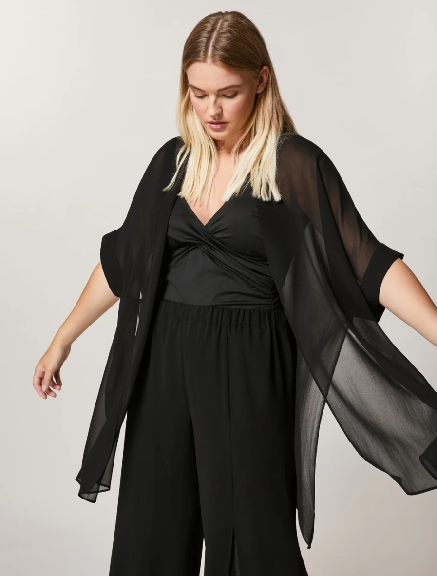 "Marina Rinaldi Women's Black Georgette Cape – Elegant Fashion Cape"