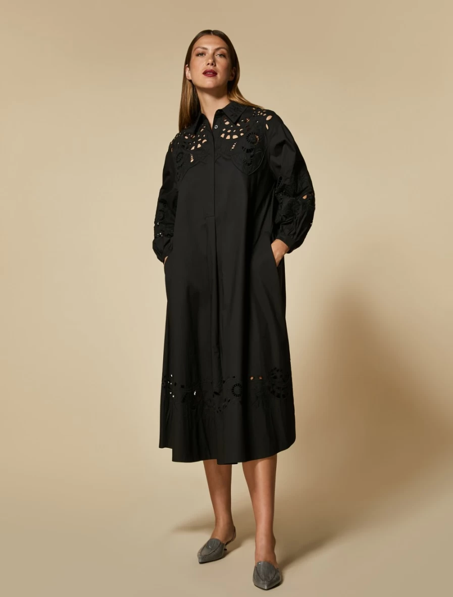 Marina Rinaldi Women's Black Embroidered Poplin Dress