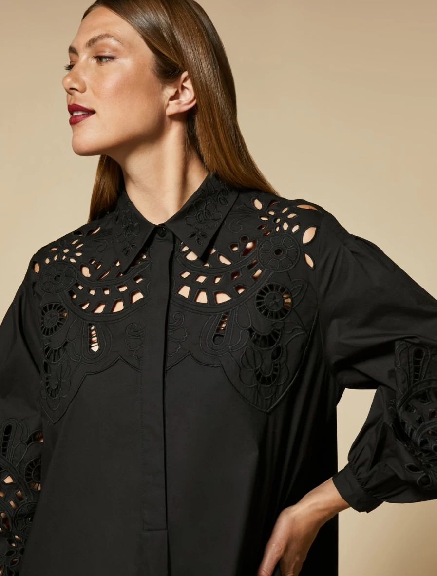 Marina Rinaldi Women's Black Embroidered Poplin Dress