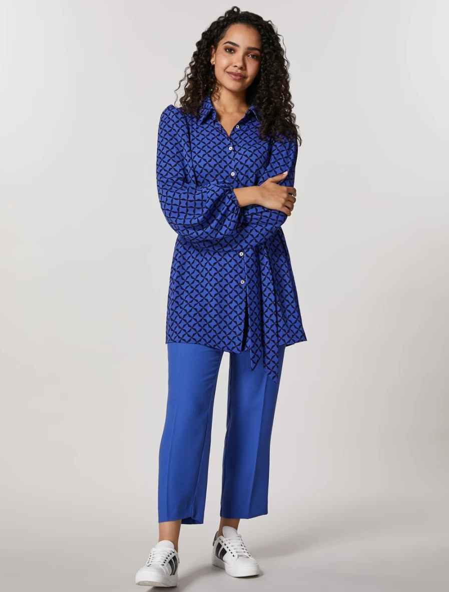 Marina Rinaldi Women's China Blue Satin Trousers - Envers Style High-Waisted Elegant Pants