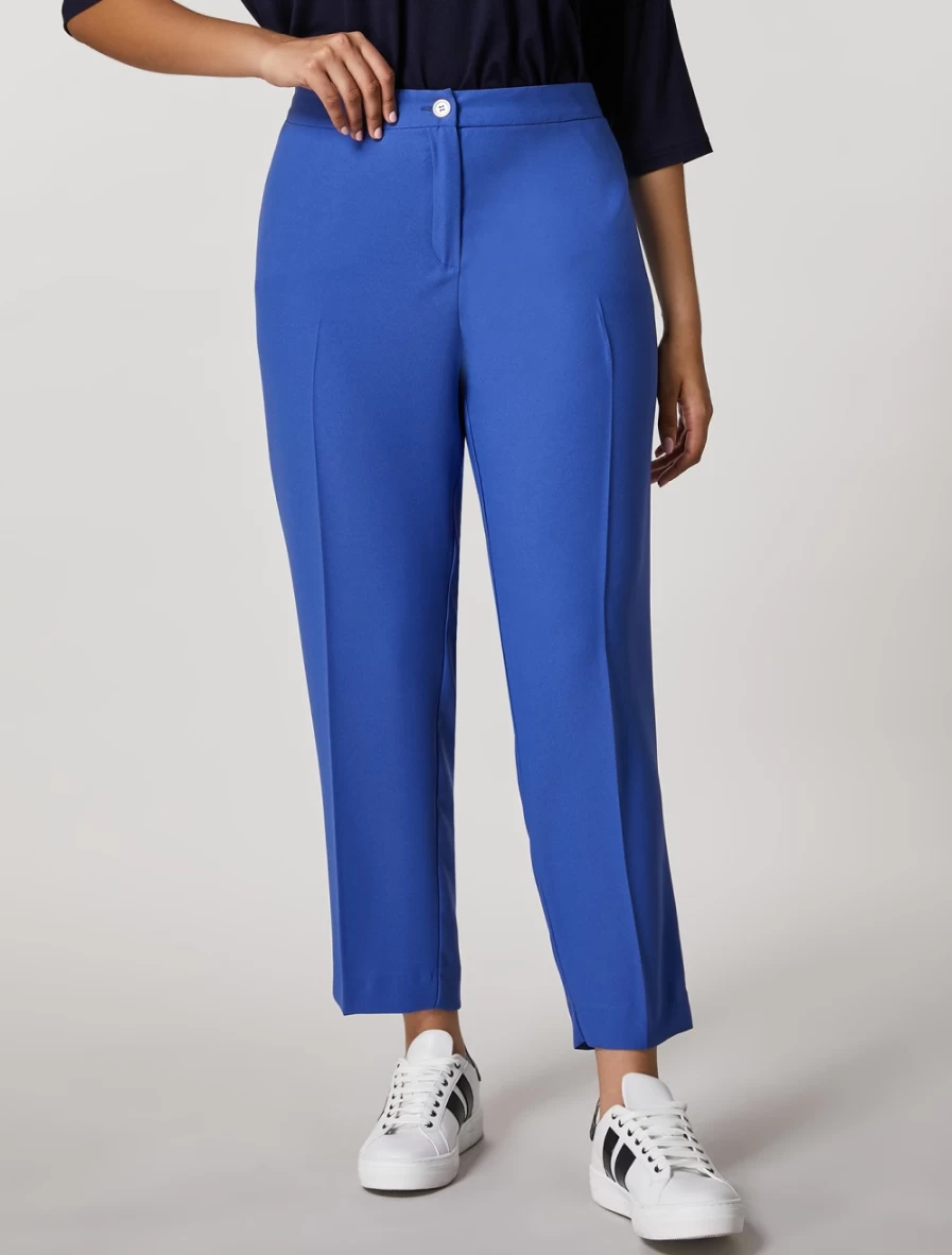 Marina Rinaldi Women's China Blue Satin Trousers - Envers Style High-Waisted Elegant Pants