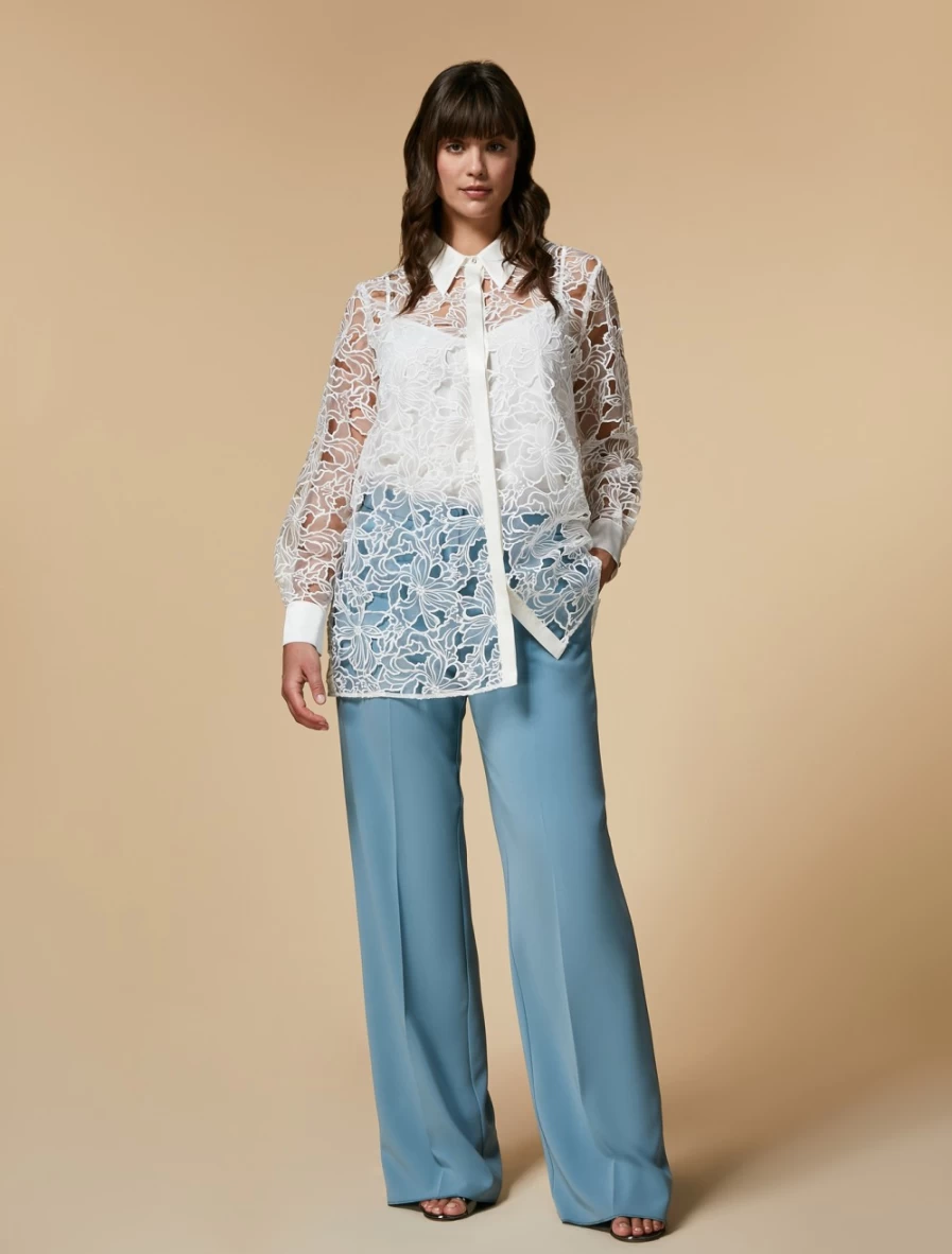 "Marina Rinaldi Women's Ski Blue Triacetate Comfort Trousers for Elegant Fit"