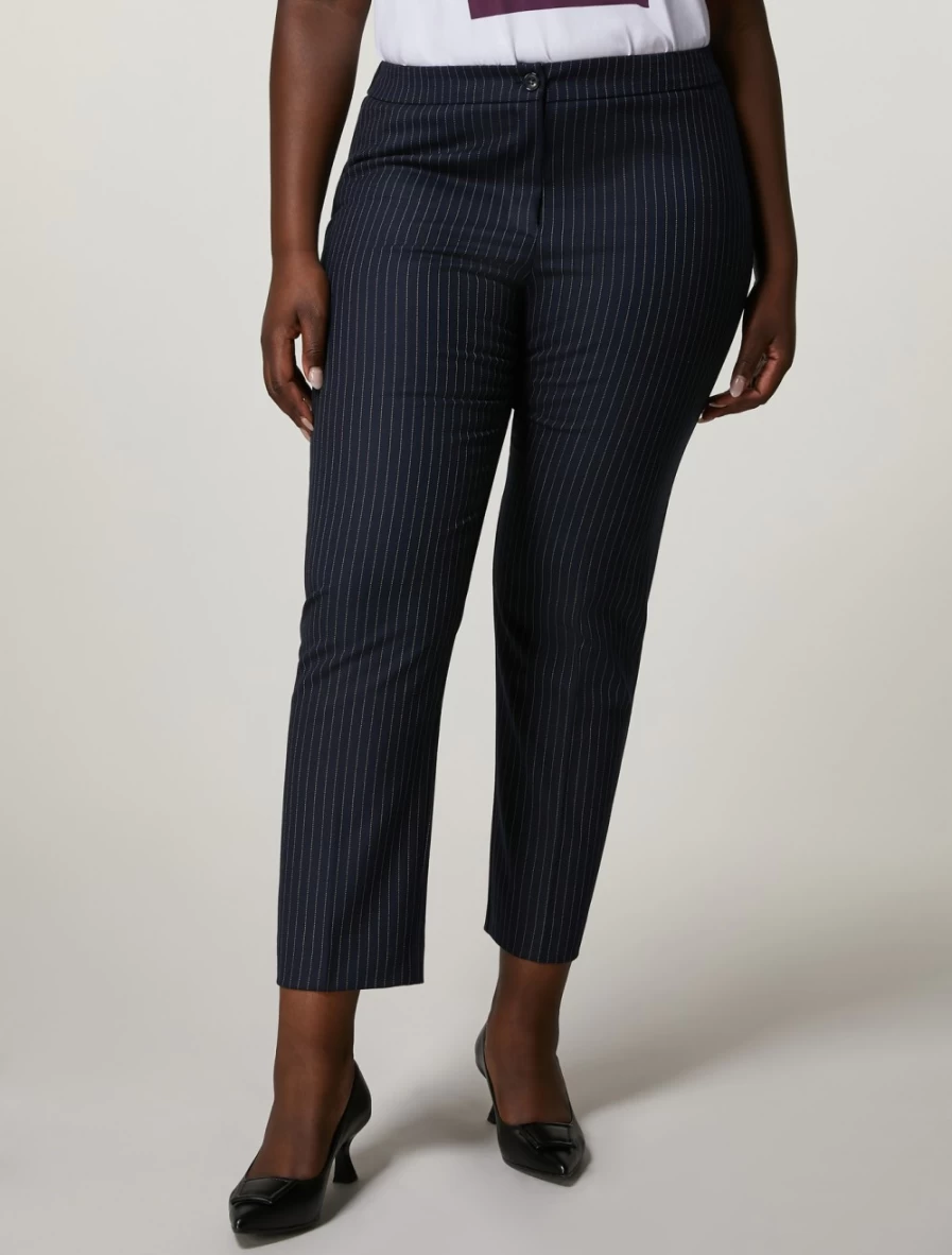 Marina Rinaldi Women's Dark Navy Yarn-Dyed Polyviscose Trousers