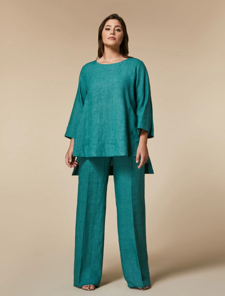 Marina Rinaldi Women's Dark Green Lightweight Linen Trousers
