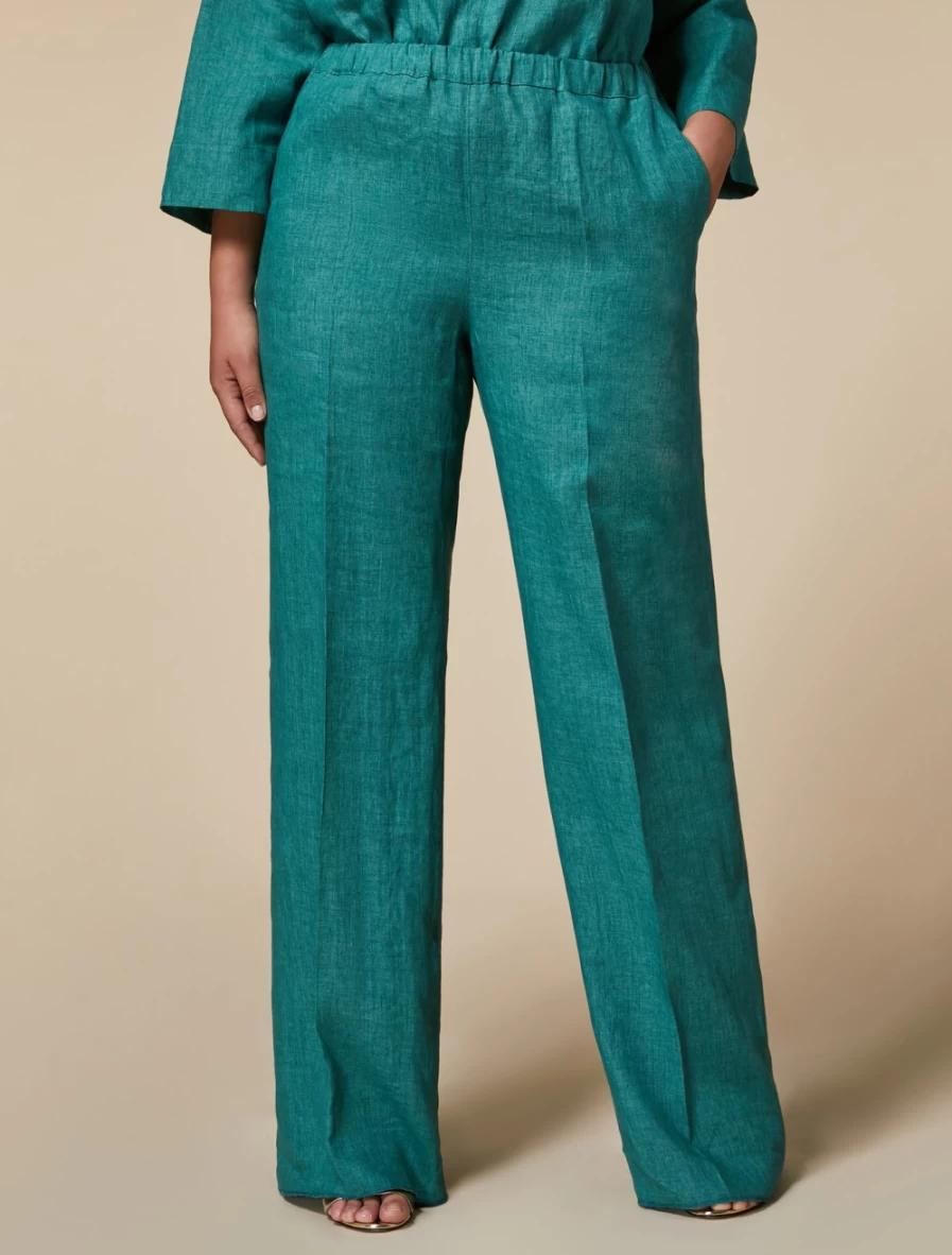 Marina Rinaldi Women's Dark Green Lightweight Linen Trousers