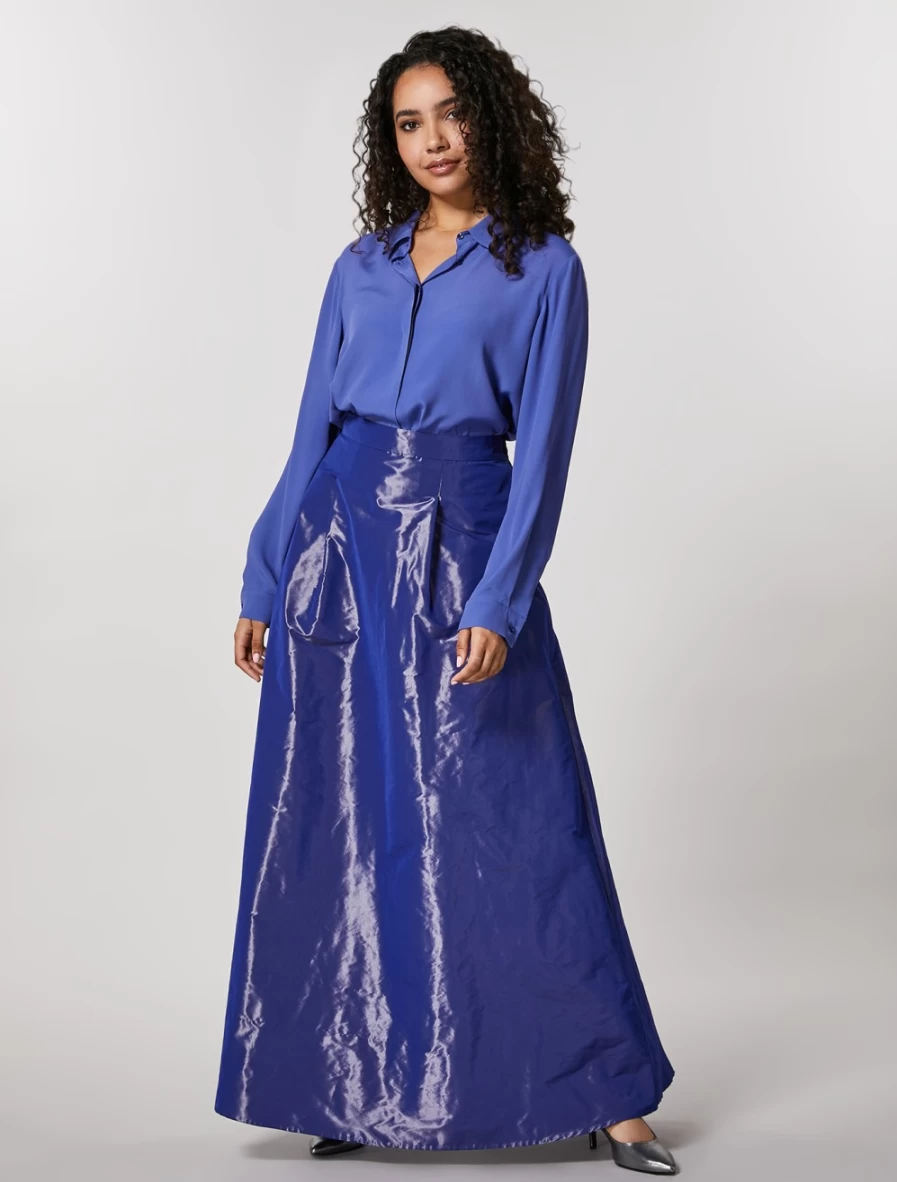 Marina Rinaldi Women's China Blue Taffeta Skirt | Elegant Formal Wear
