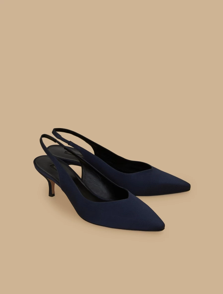 Marina Rinaldi Women's Dark Navy Satin Sling-Back Court Shoes