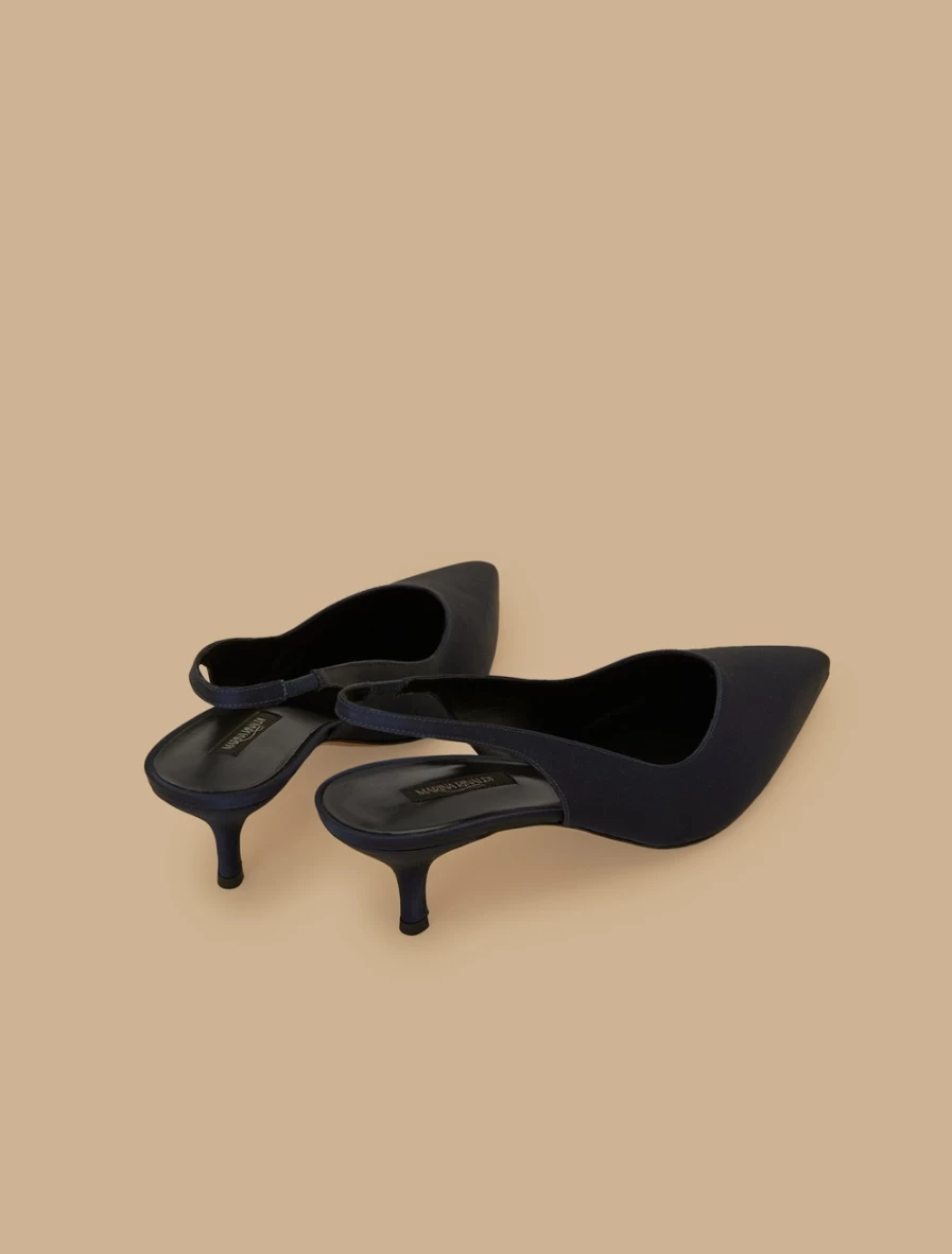 Marina Rinaldi Women's Dark Navy Satin Sling-Back Court Shoes