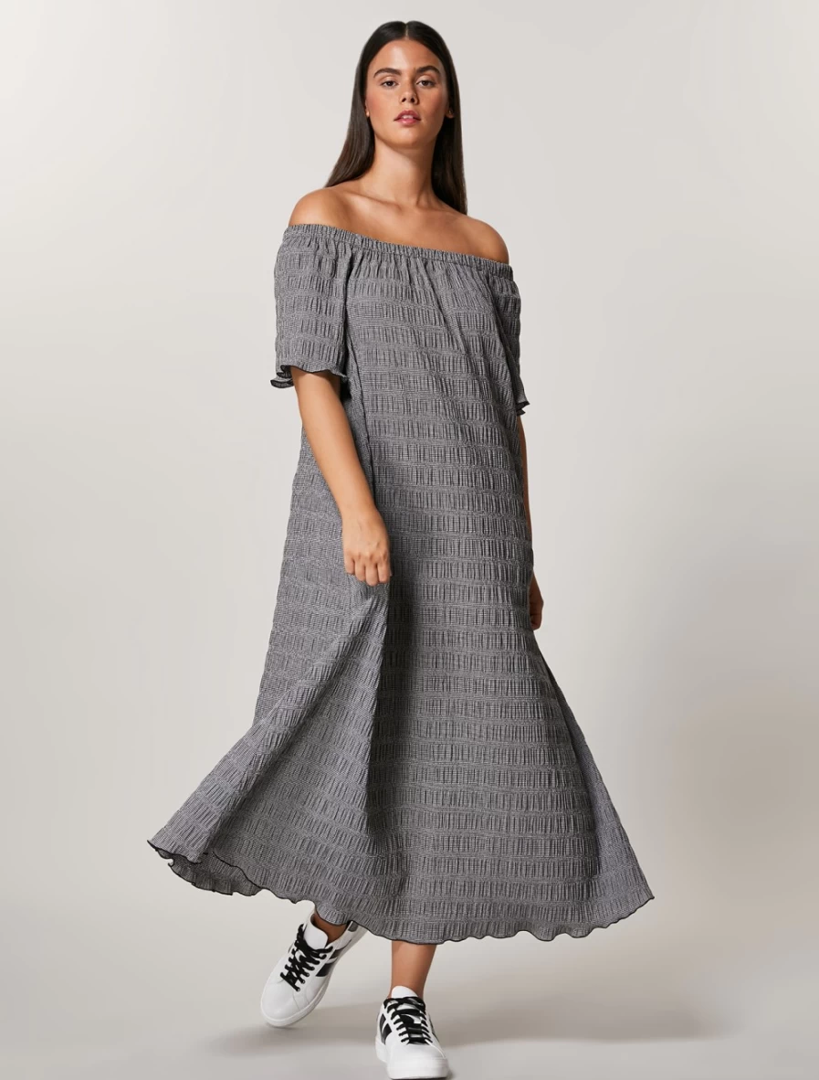 Marina Rinaldi Women's Black Micro Gingham Dress - Classic Checkered Style