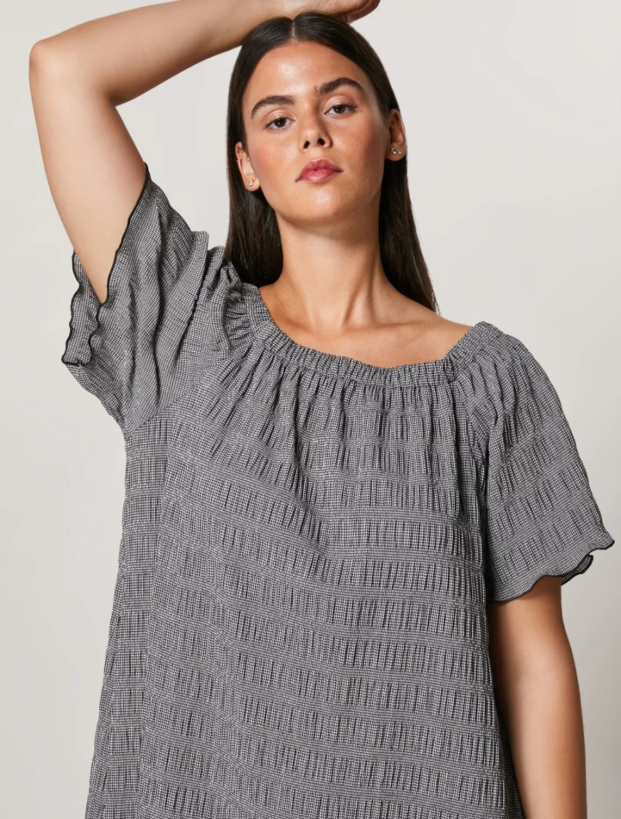 Marina Rinaldi Women's Black Micro Gingham Dress - Classic Checkered Style