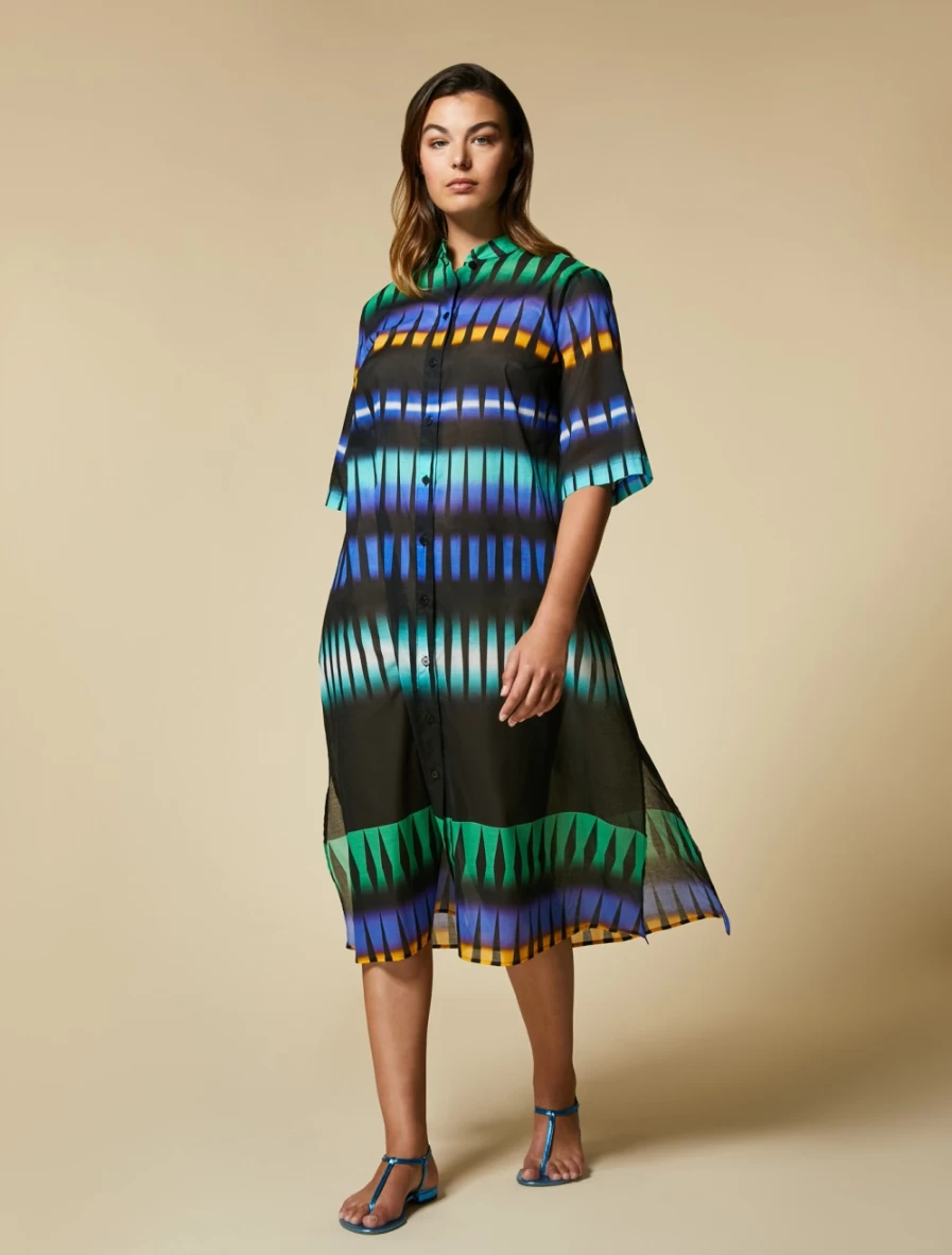 Marina Rinaldi Women's Green Printed Voile Dress - Flowy Boho Chic Style