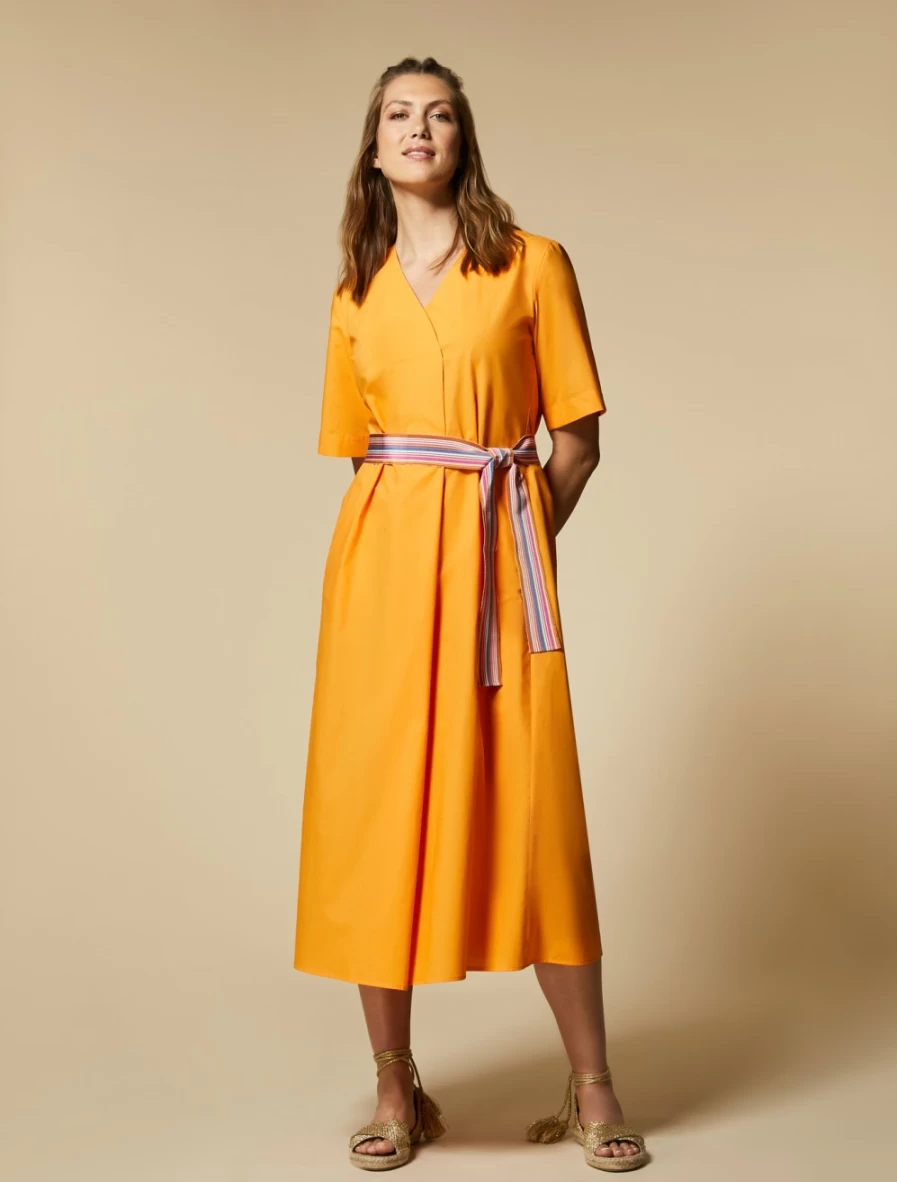 Marina Rinaldi Women's Orange Cotton Poplin Dress - Elegant & Comfortable Summer Wear