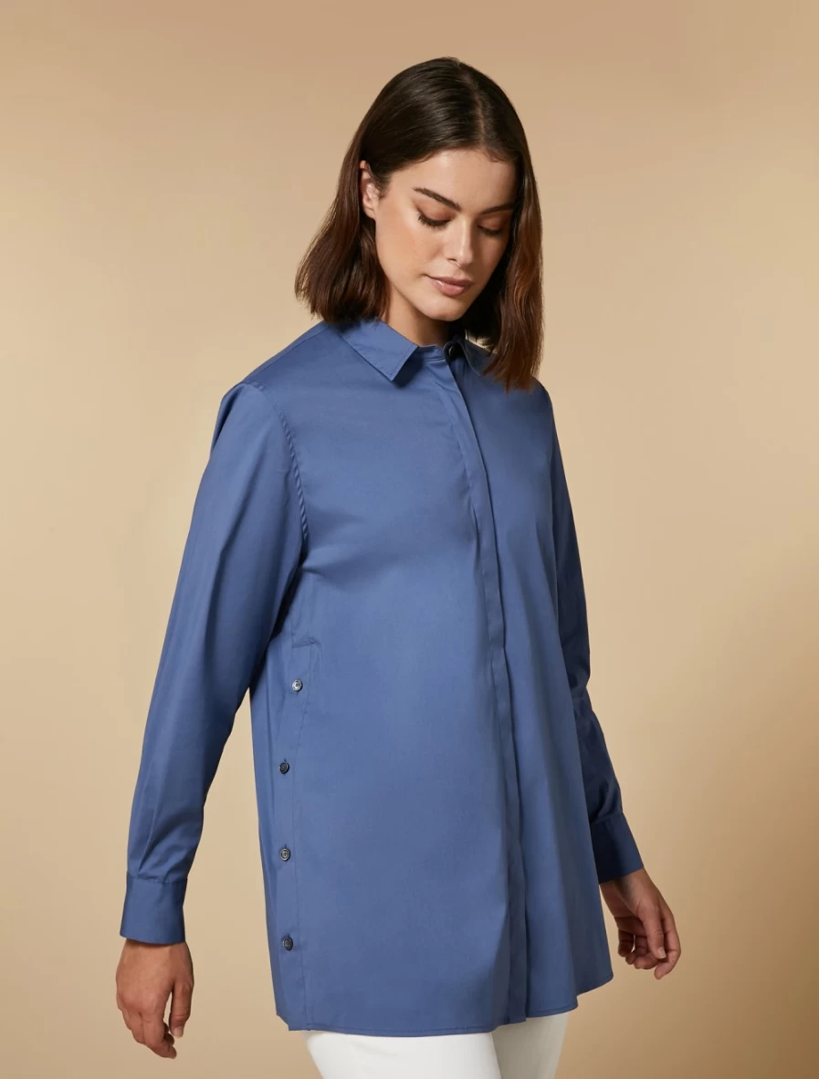 Marina Rinaldi Women's Ski Blue Cotton-Blend Poplin Shirt