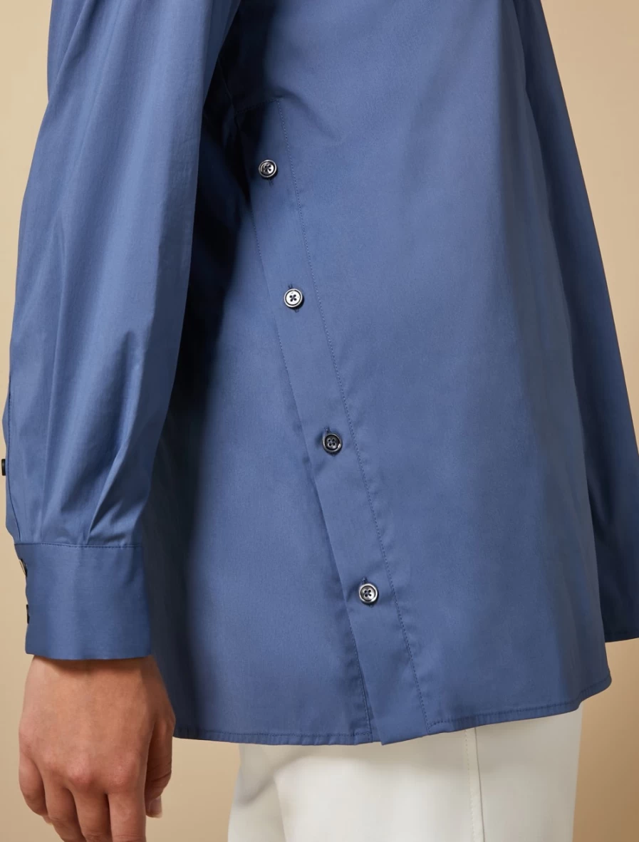 Marina Rinaldi Women's Ski Blue Cotton-Blend Poplin Shirt
