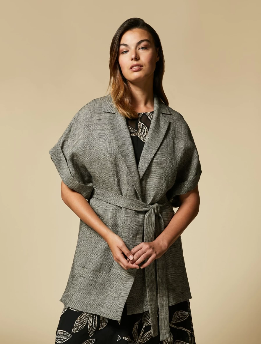 "Marina Rinaldi Women's Black Open-Front Linen Tunic Top"