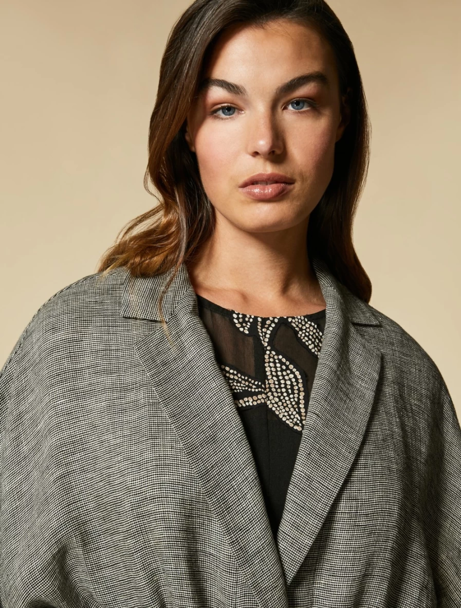 "Marina Rinaldi Women's Black Open-Front Linen Tunic Top"