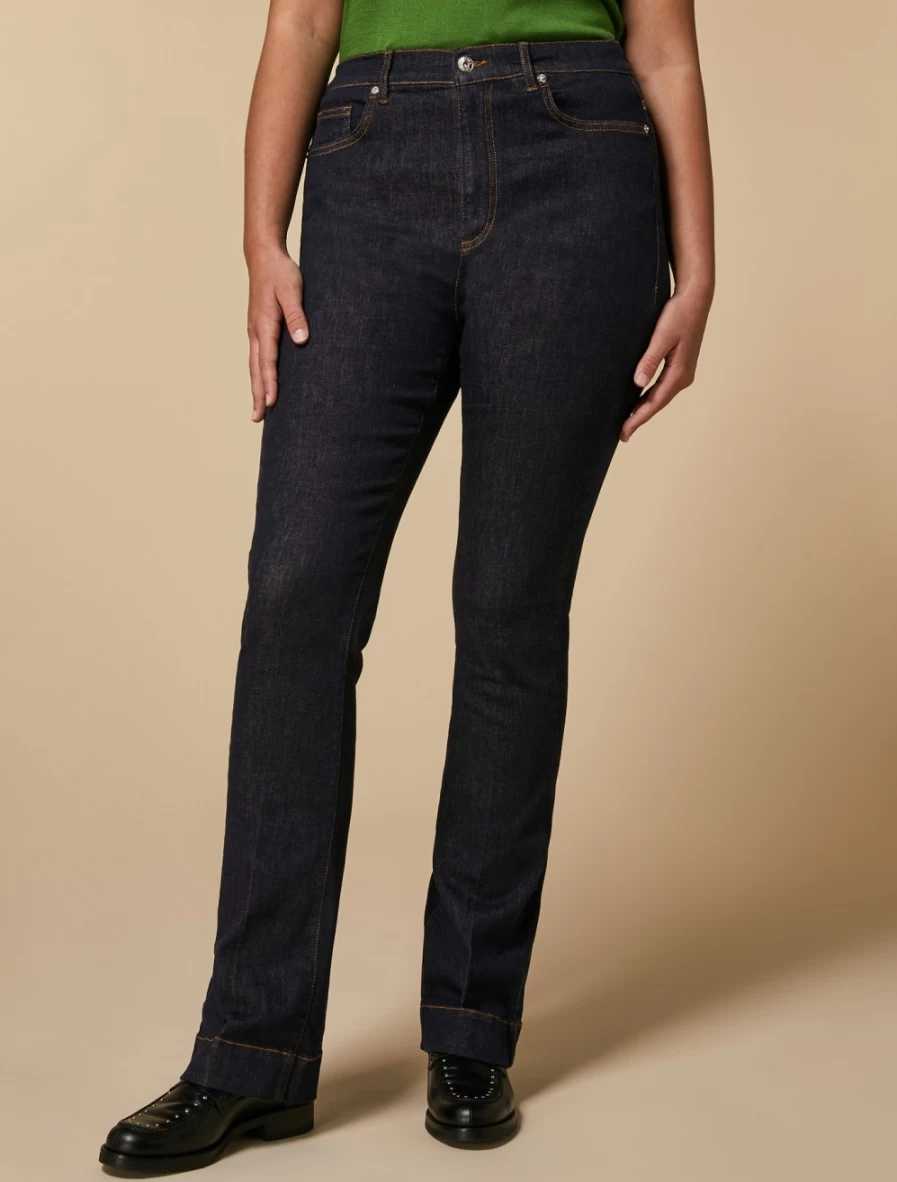 Marina Rinaldi Women's Dark Navy Stretch Denim Flared Jeans for a Comfortable Fit