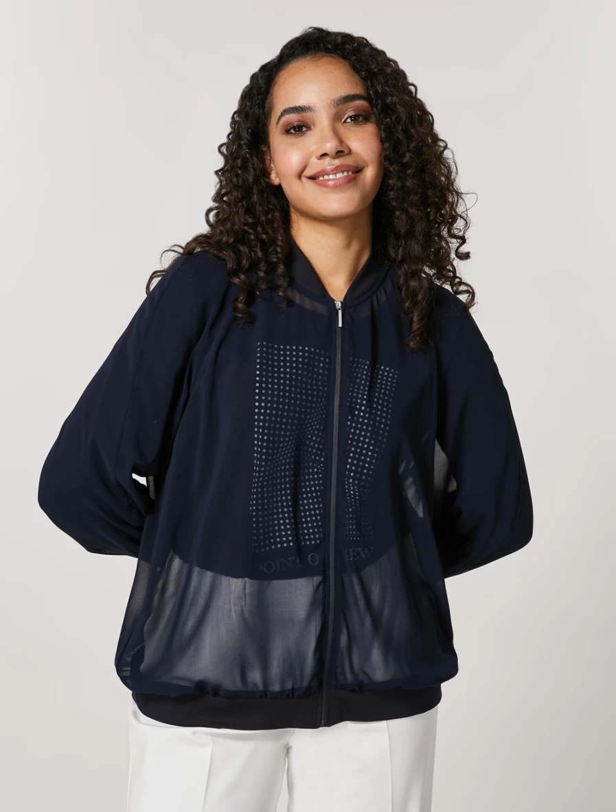 Marina Rinaldi Women's Dark Navy Georgette Bomber Jacket | Lightweight Stylish Outerwear