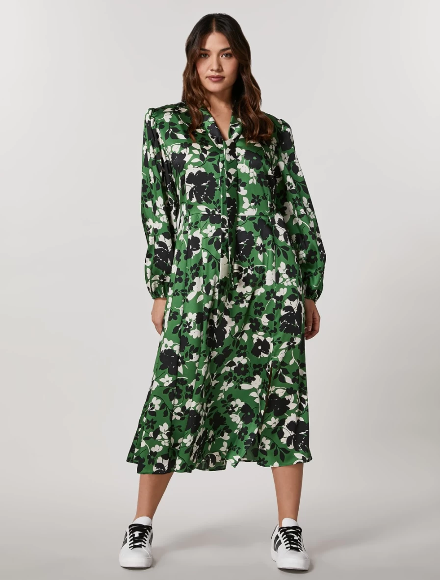 Marina Rinaldi Women's Green Printed Twill Dress