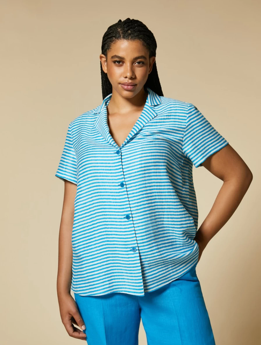 Marina Rinaldi Women's White Yarn-Dyed Linen-Blend Shirt