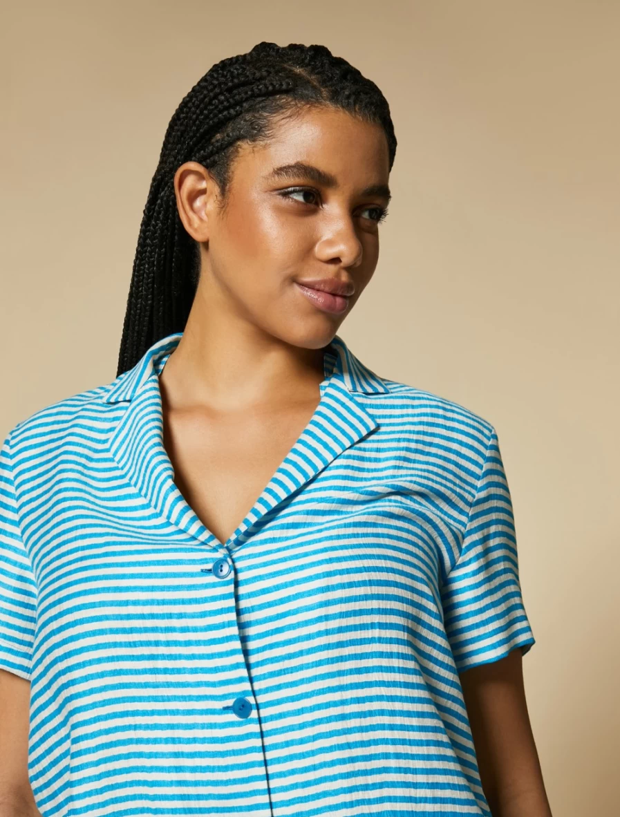 Marina Rinaldi Women's White Yarn-Dyed Linen-Blend Shirt