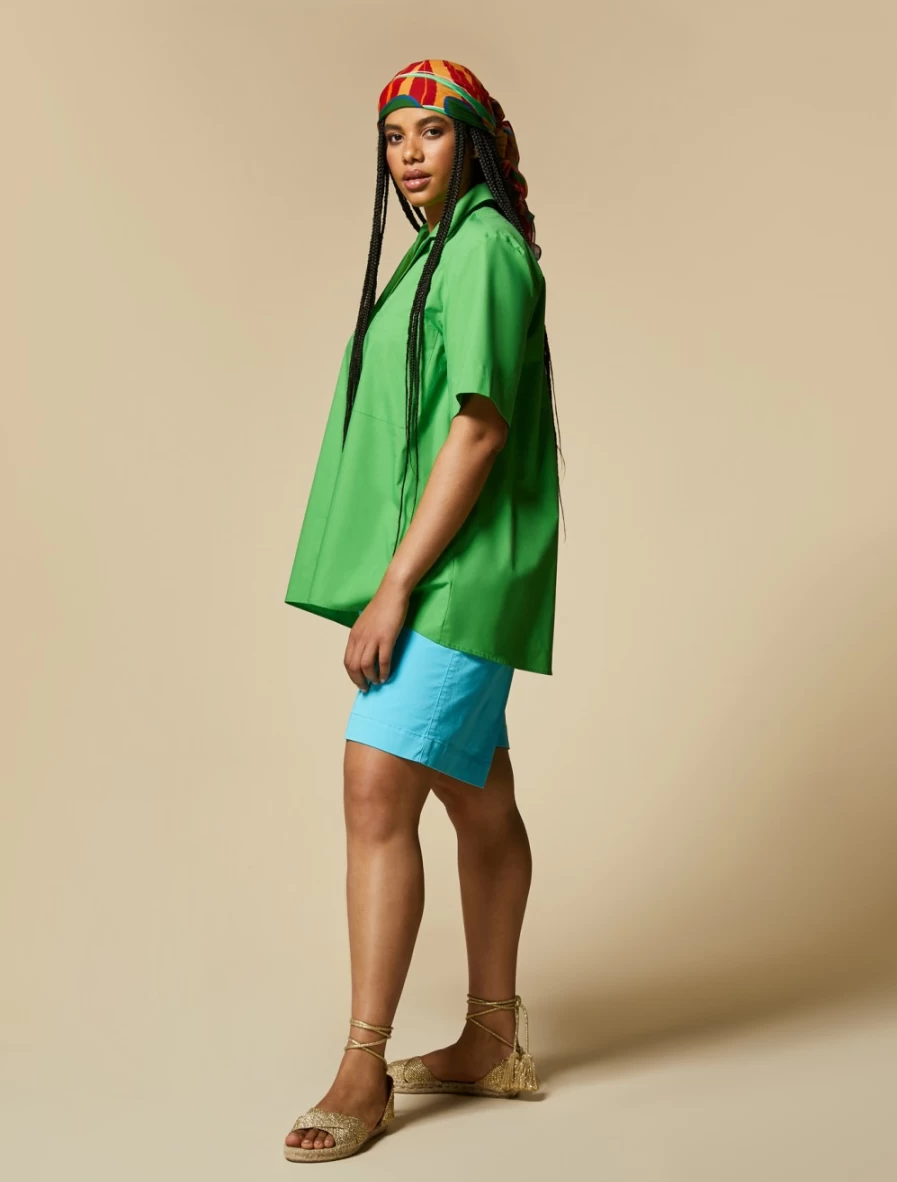 "Marina Rinaldi Women's Green Cotton Poplin Blouse"