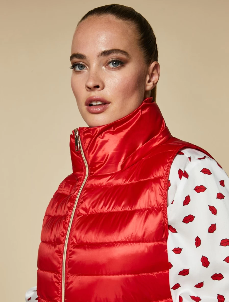 Marina Rinaldi Women's Red Quilted Water-Repellent Gilet Vest