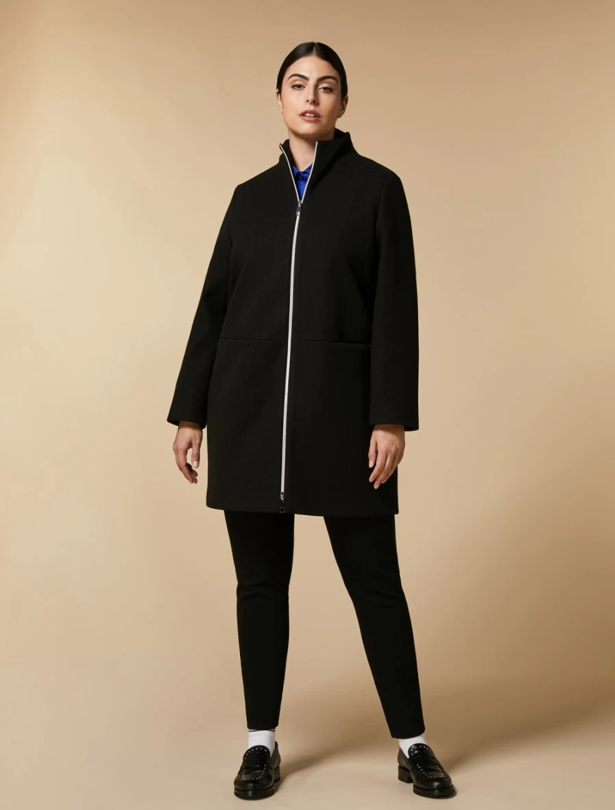 "Marina Rinaldi Women's Black Jersey Cloth Coat – Elegant Outerwear"
