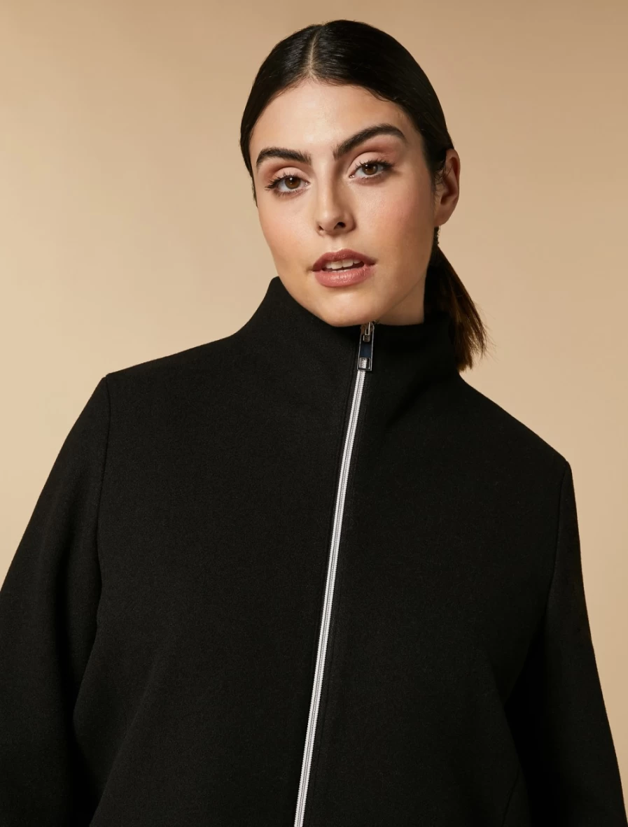 "Marina Rinaldi Women's Black Jersey Cloth Coat – Elegant Outerwear"