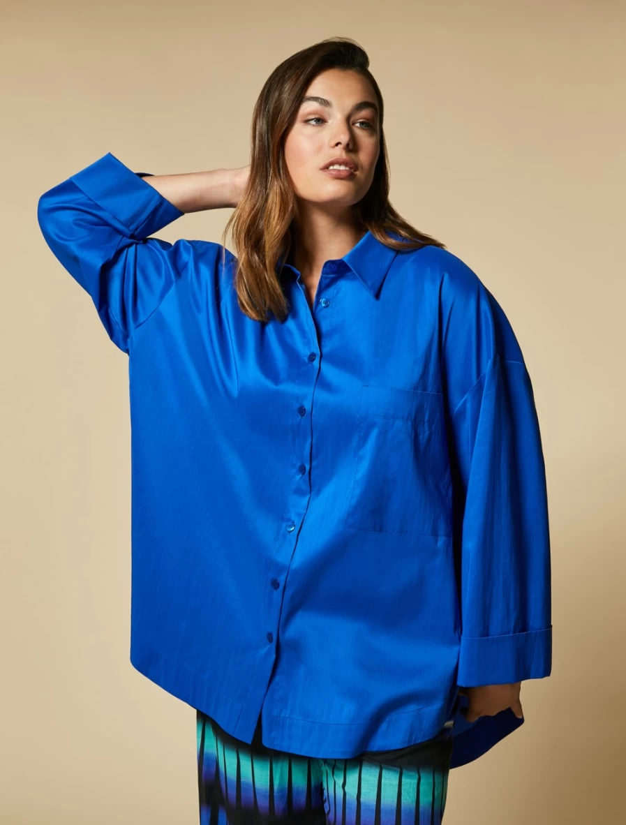 "Marina Rinaldi Women's China Blue Cotton Poplin Shirt"