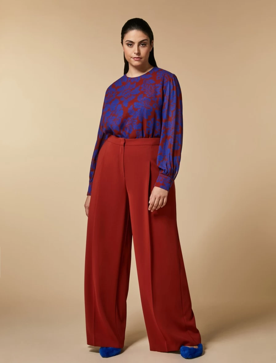 Marina Rinaldi Women's Rust Triacetate Palazzo Trousers for Elegant Comfort