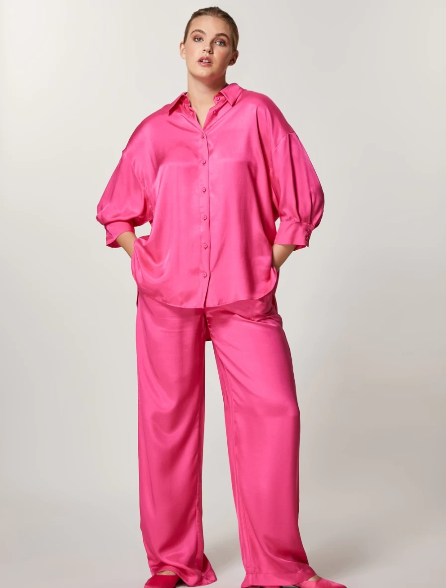 Marina Rinaldi Women's Fuchsia Fluid Viscose Twill Trousers | Comfort & Style