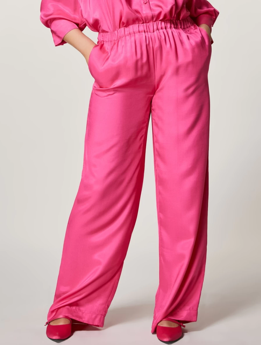 Marina Rinaldi Women's Fuchsia Fluid Viscose Twill Trousers | Comfort & Style