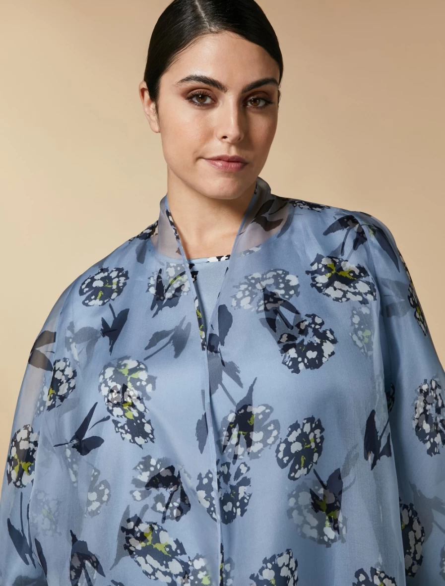 Marina Rinaldi Women's Ski Blue Silk Organza Duster Coat | Elegant Longline Cover-Up
