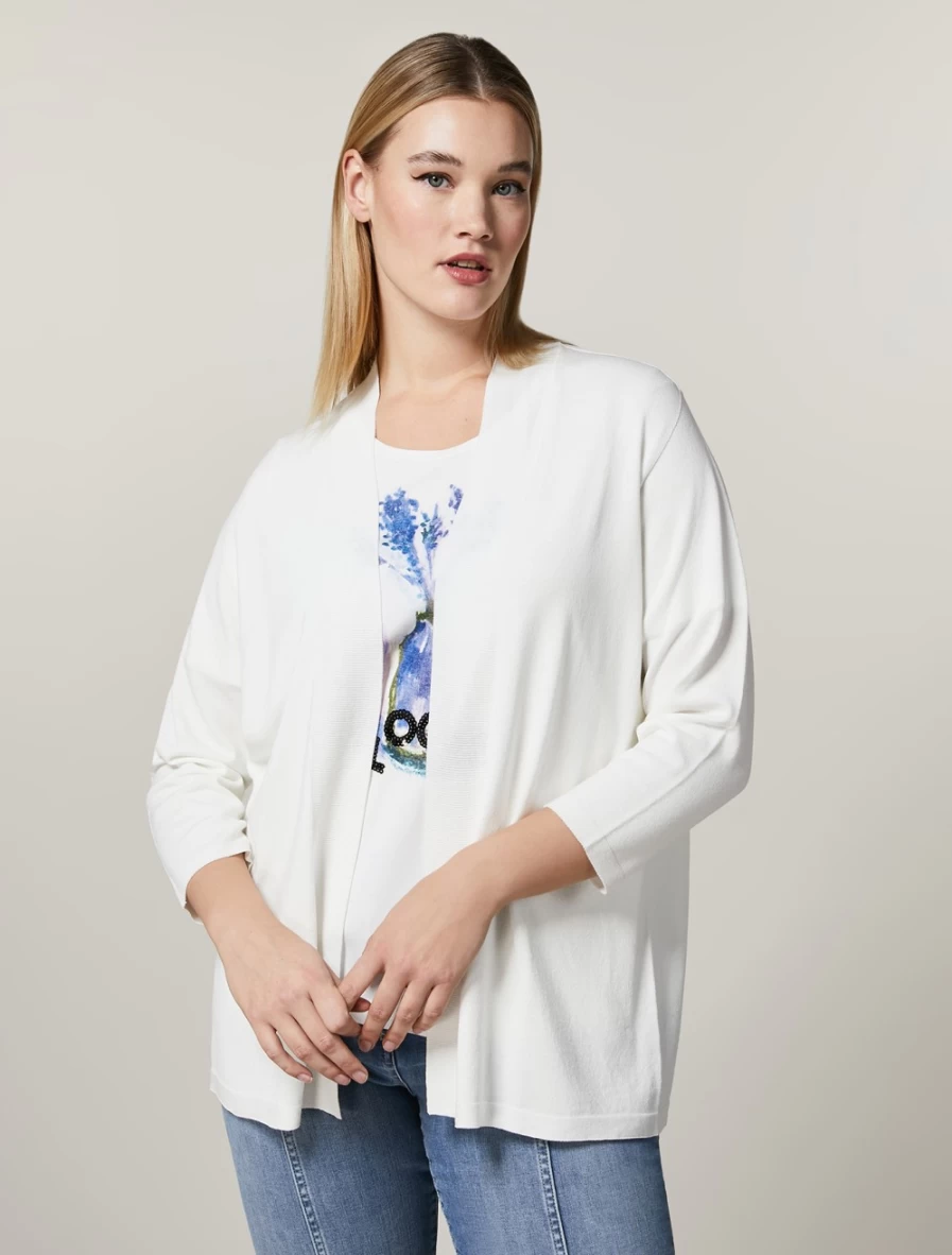 Marina Rinaldi Women's White Jacquard-Knit Viscose Cardigan Sweater