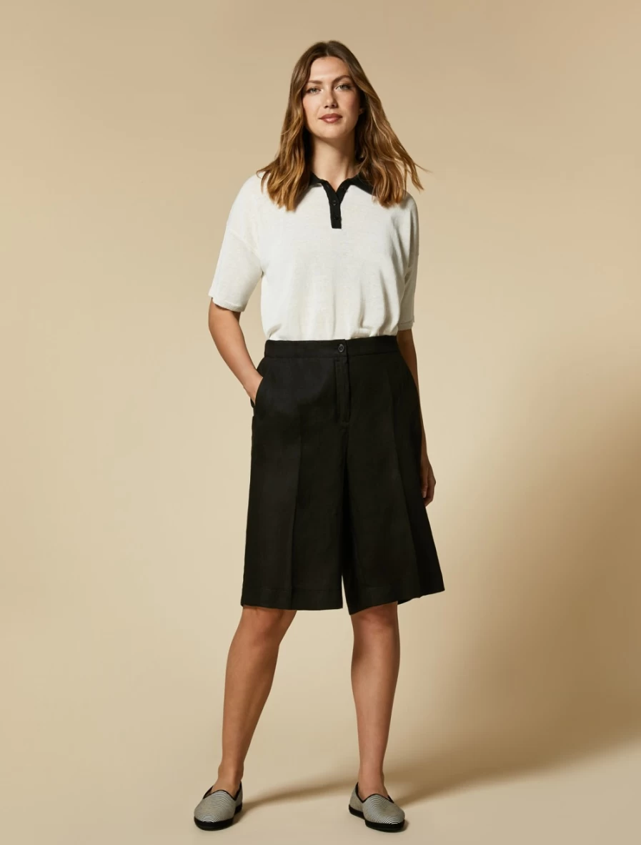 Marina Rinaldi Women's Black Linen Bermuda Shorts