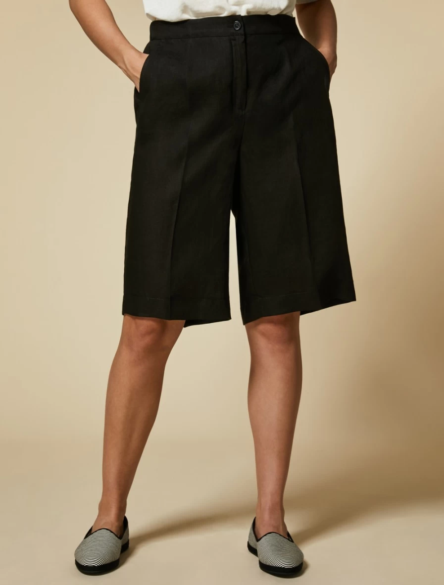 Marina Rinaldi Women's Black Linen Bermuda Shorts
