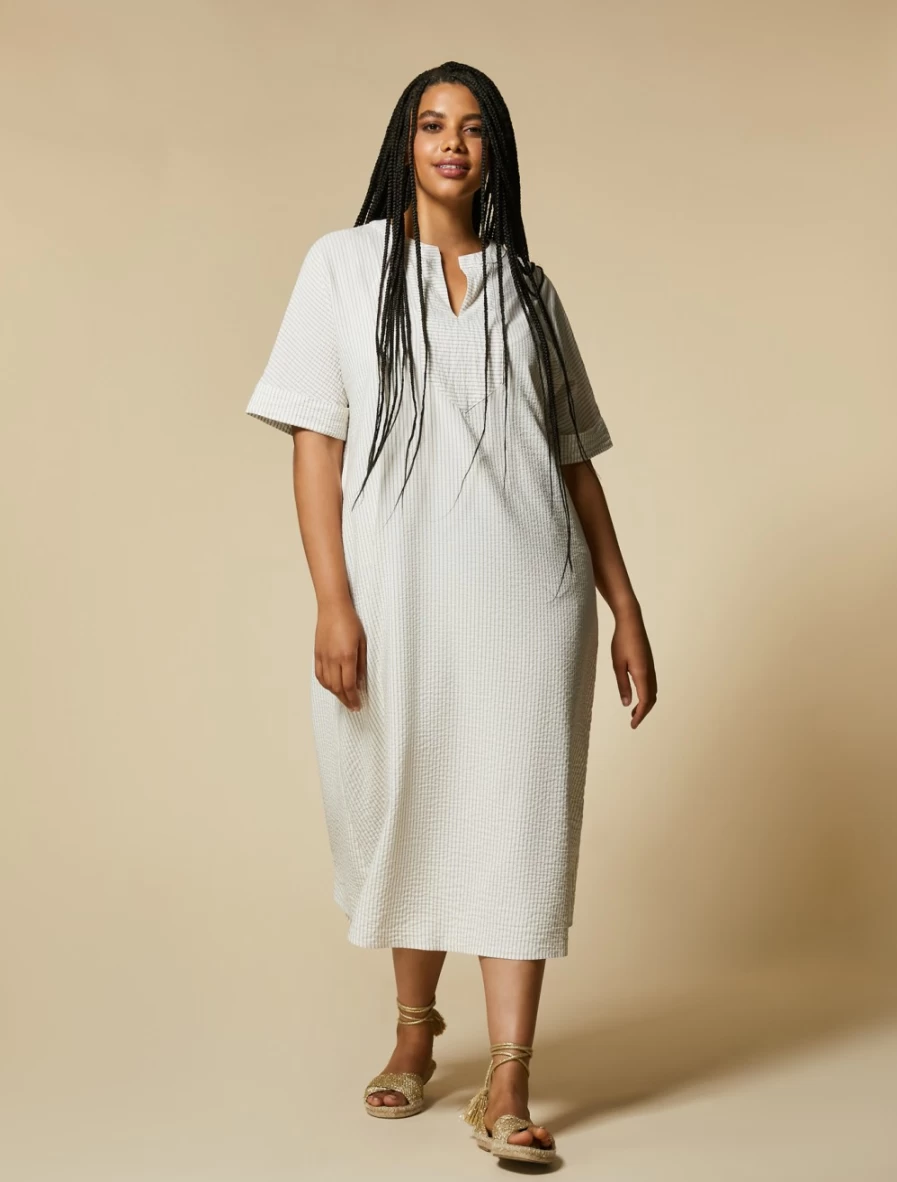 Marina Rinaldi Women's White Seersucker Cotton Dress - Breathable Summer Dress