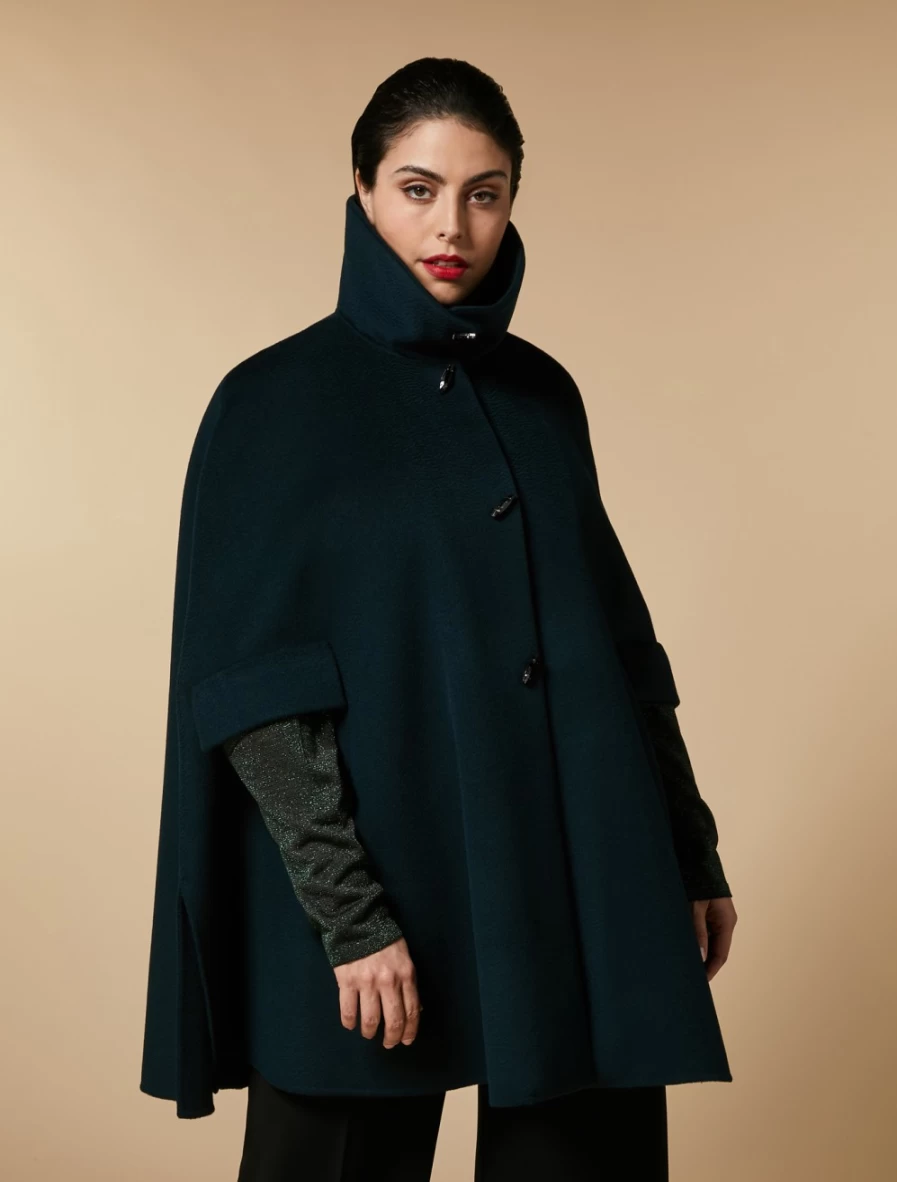 Marina Rinaldi Women's Dark Green Pure Wool Double-Faced Cape