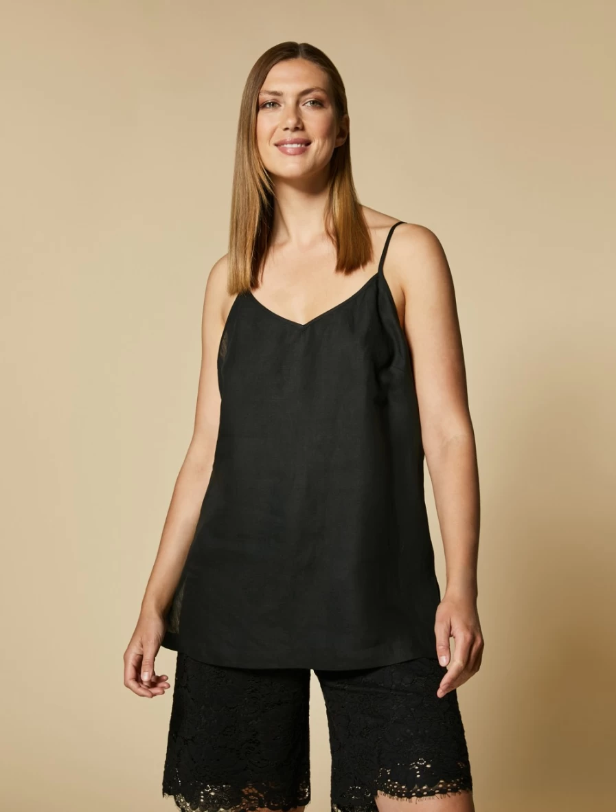 Marina Rinaldi Women's Black Lightweight Linen Top