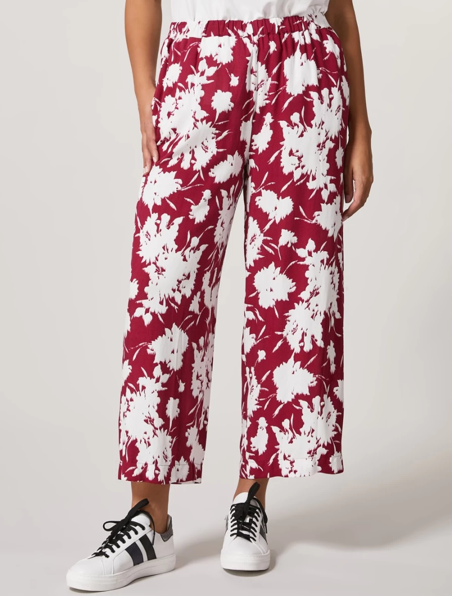 Marina Rinaldi Women's Bordeaux Printed Cropped Trousers